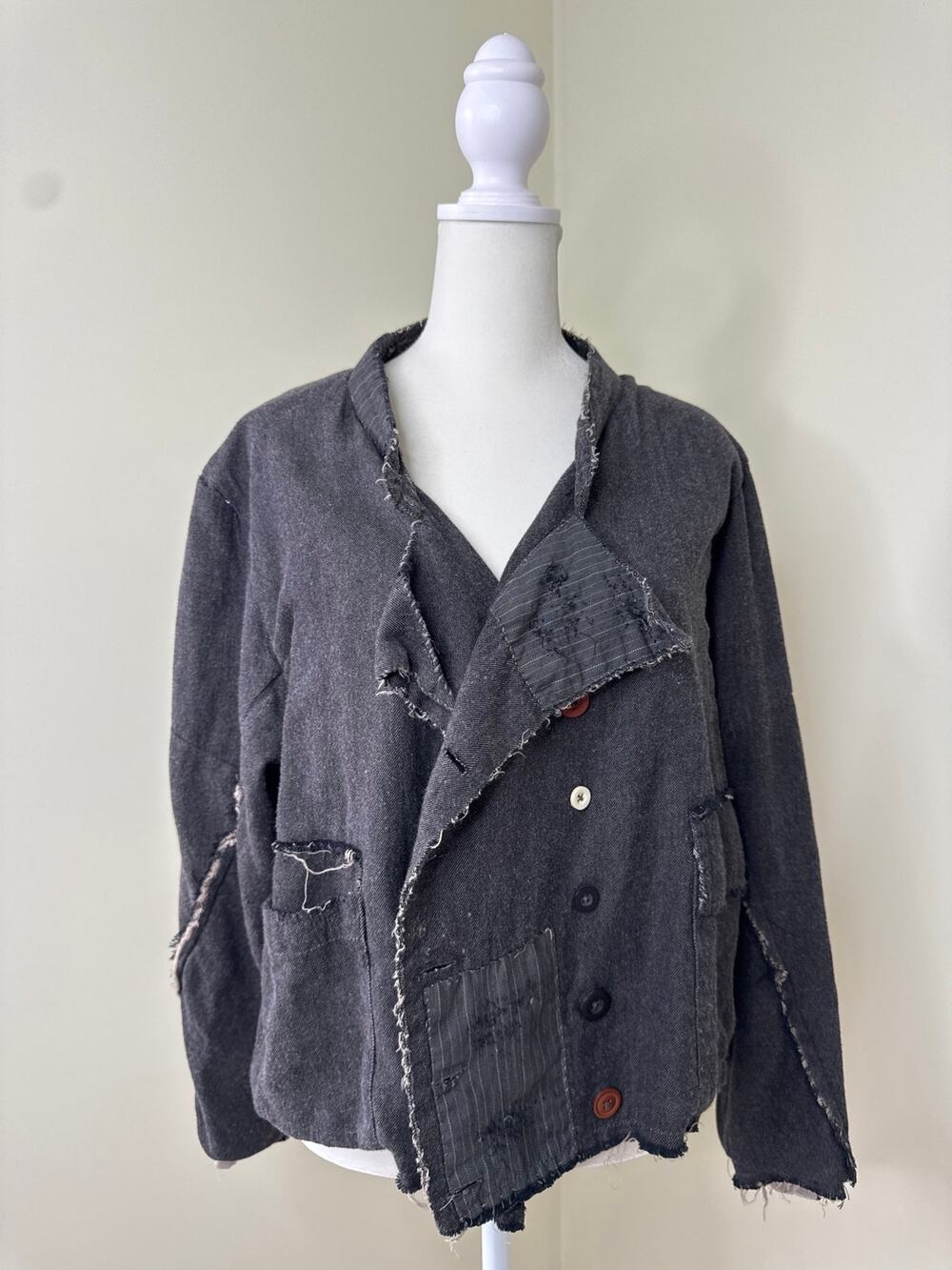 MAGNOLIA PEARL Patchwork Blazer Jacket Gray One Size